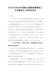 在2025年全市交通安全隐患排查整治工作专题会议上的讲话发言