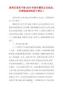 某单位党员干部2025年度专题民主生活会、对照检查材料四个带头1