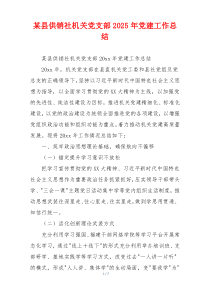 某县供销社机关党支部2025年党建工作总结