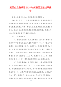 某国企党委书记2025年抓基层党建述职报告