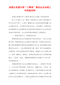 某国企党建引领“三聚焦”推动企业治理工作经验材料