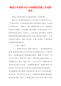 集团公司党委2025年抓基层党建工作述职报告