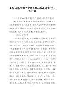 某局2025年机关党建工作总结及2025年工作打算