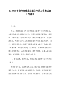在2025年全市深化企业服务专员工作推进会上的讲话