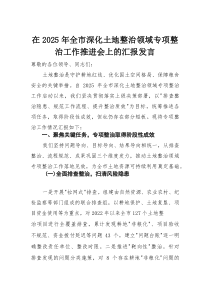 在2025年全市深化土地整治领域专项整治工作推进会上的汇报发言1
