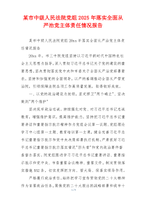 某市中级人民法院党组2025年落实全面从严治党主体责任情况报告