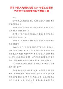 某市中级人民法院党组2025年落实全面从严治党主体责任情况报告整理3篇