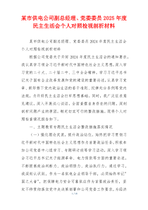 某市供电公司副总经理、党委委员2025年度民主生活会个人对照检视剖析材料