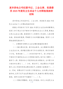 某市供电公司纪委书记、工会主席、党委委员2025年度民主生活会个人对照检视剖析材料
