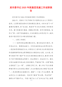 某市委书记2025年抓基层党建工作述职报告
