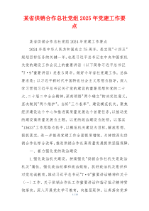 某省供销合作总社党组2025年党建工作要点