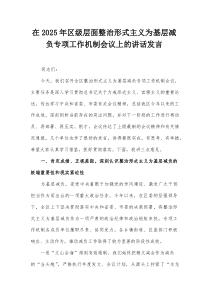 在2025年区级层面整治形式主义为基层减负专项工作机制会议上的讲话发言