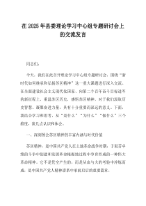 在2025年县委理论学习中心组专题研讨会上的交流发言