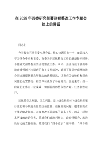 在2025年县委研究部署巡视整改工作专题会议上的讲话