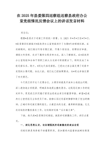 在2025年县委第四巡察组巡察县政府办公室党组情况反馈会议上的讲话发言材料
