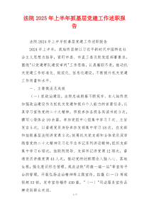 法院2025年上半年抓基层党建工作述职报告