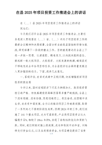 在县2025年项目投资工作推进会上的讲话