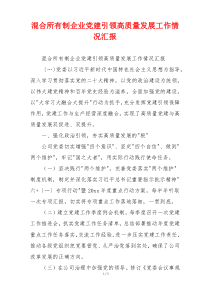 混合所有制企业党建引领高质量发展工作情况汇报