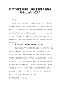 在2025年市委党建、党风廉政建设领导小组会议上的讲话发言