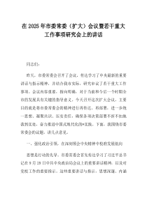 在2025年市委常委扩大会议暨若干重大工作事项研究会上的讲话