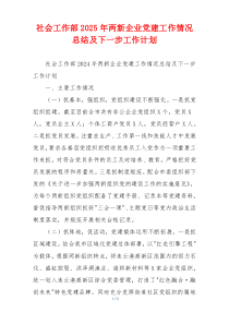社会工作部2025年两新企业党建工作情况总结及下一步工作计划