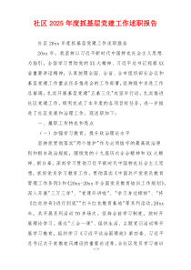 社区2025年度抓基层党建工作述职报告