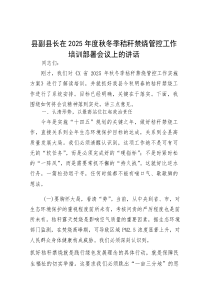 在2025年秋冬季秸秆禁烧管控工作培训部署会议上的讲话（副县长）