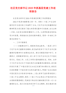 社区党支部书记2025年抓基层党建工作述职报告