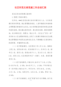 社区村党支部党建工作总结汇报