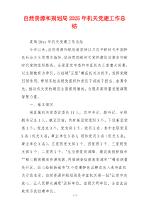 自然资源和规划局2025年机关党建工作总结