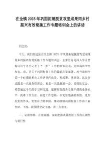 在全镇2025年巩固拓展脱贫攻坚成果同乡村振兴有效衔接工作专题培训会上的讲话