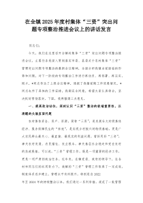 在全镇2025年度村集体“三资”突出问题专项整治推进会议上的讲话发言