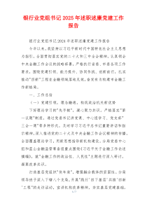 银行业党组书记2025年述职述廉党建工作报告