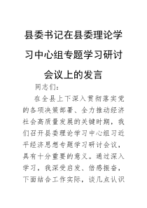 在县委理论学习中心组专题学习研讨会议上的发言（县委书记）