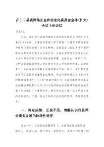 在县委网络安全和信息化委员会全体(扩大)会议上的讲话