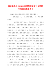 镇党委书记2025年度抓基层党建工作述职和述责述廉报告2
