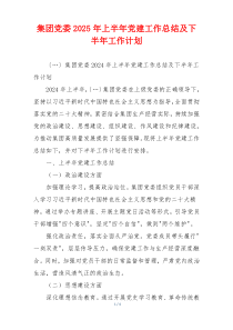 集团党委2025年上半年党建工作总结及下半年工作计划