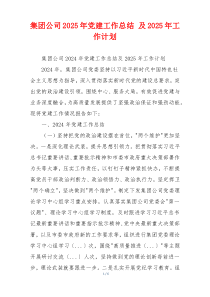 集团公司2025年党建工作总结 及2025年工作计划