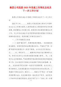集团公司党委2025年党建工作情况总结及下一步工作计划
