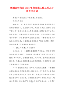 集团公司党委2025年度党建工作总结及下步工作计划