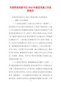 市国资委党委书记2025年基层党建工作述职报告