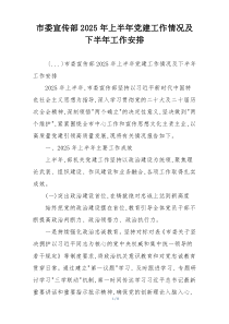 市委宣传部2025年上半年党建工作情况及下半年工作安排