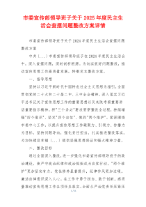 市委宣传部领导班子关于2025年度民主生活会查摆问题整改方案详情
