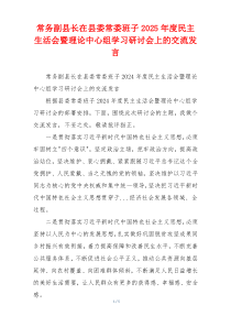 常务副县长在县委常委班子2025年度民主生活会暨理论中心组学习研讨会上的交流发言