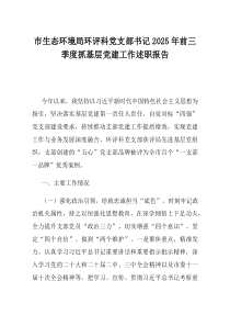 市生态环境局环评科党支部书记2025年前三季度抓基层党建工作述职报告