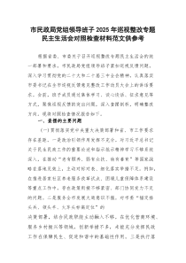 民政局党组领导班子2025年巡视整改专题民主生活会对照检查材料范文供参考
