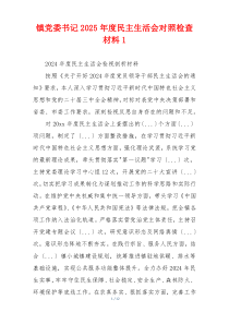 镇党委书记2025年度民主生活会对照检查材料1