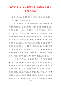 集团公司2025年基层党组织书记抓党建工作述职报告