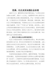 党课：扎扎实实加强社会治理