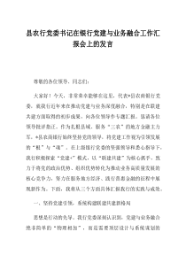县农行党委书记在银行党建与业务融合工作汇报会上的发言